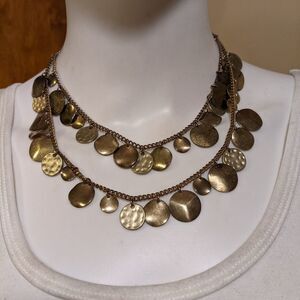 Vintage double layer golden disc necklace